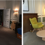 Before and after shot of the set of the Green Room