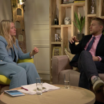 Charlie Hunnam, star of King Athur, and Edith Bowman Virgin Radio breakfast show host sit on the set of The Green Room